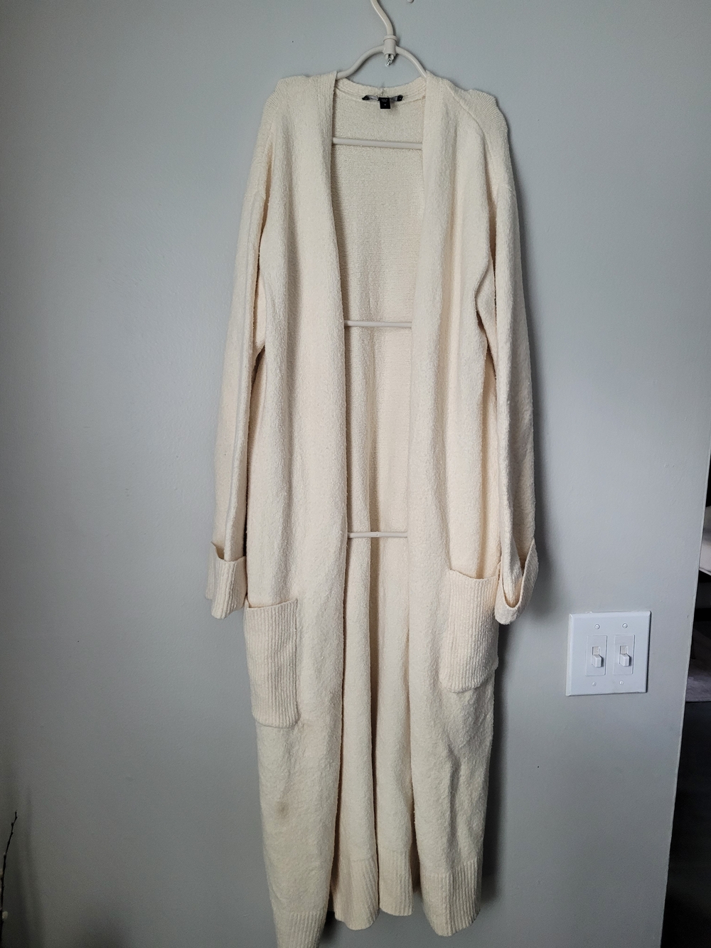 Express Cream Long Open-Front Cardigan